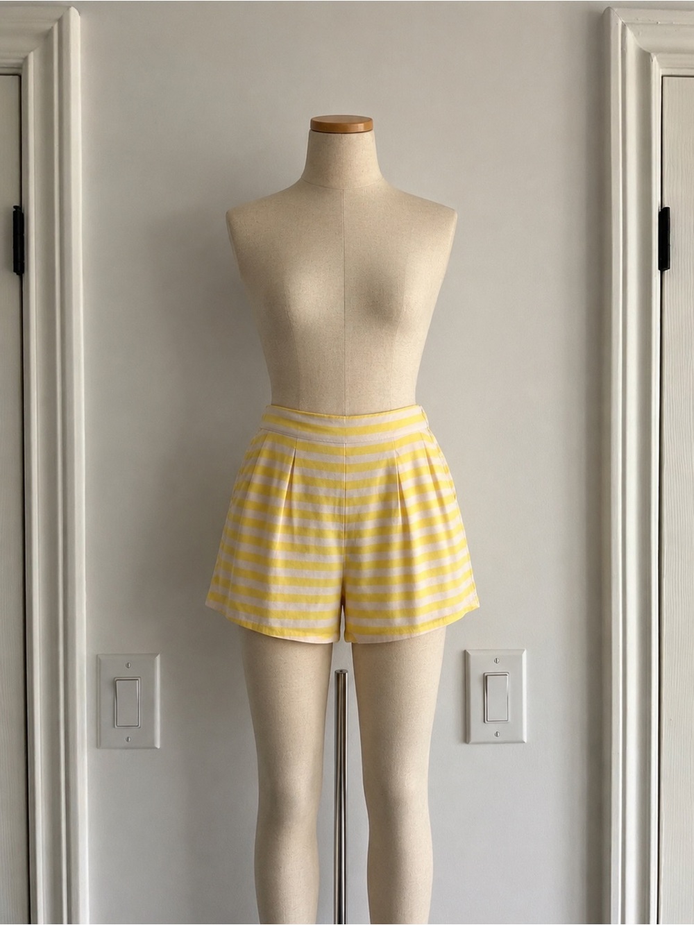 Women's Yellow Stripe High-Waist Shorts